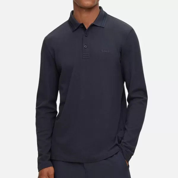 Image of BOSS Green Plisy Long Sleeved Cotton-Pique Polo Shirt - XXL