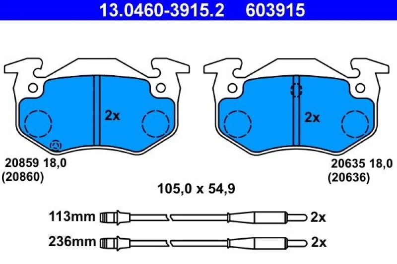 Image of ATE 13.0460-3915.2 Brake pad set incl. wear warning contact Brake Pad Set,disc brake (402)