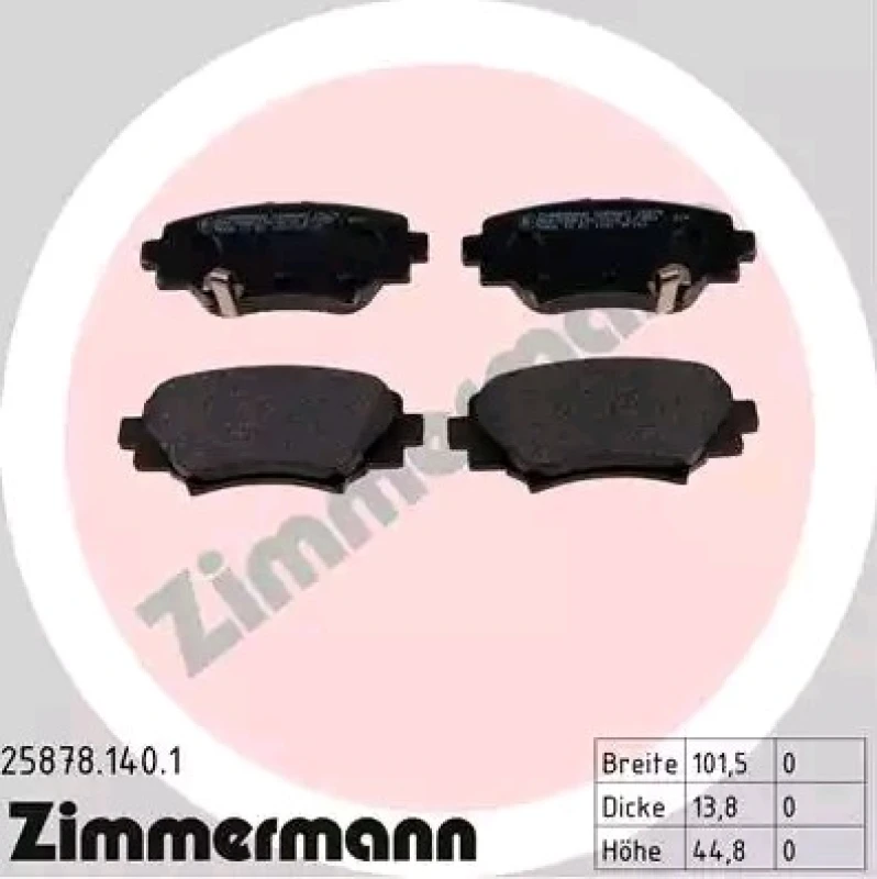 Image of ZIMMERMANN 25878.140.1 Brake pad set Rear Axle, with acoustic wear warning, Photo corresponds to scope of supply Brake Pad Set,disc brake (402)