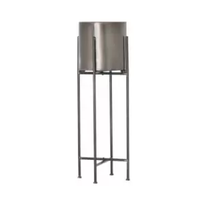 Image of Hill Interiors - Gun Metal Grey Cylindrical Planter On Black Frame