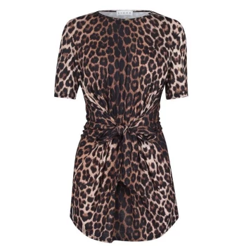 Image of Linea Linea Smart Casual Top with Tie Detail - Animal Print