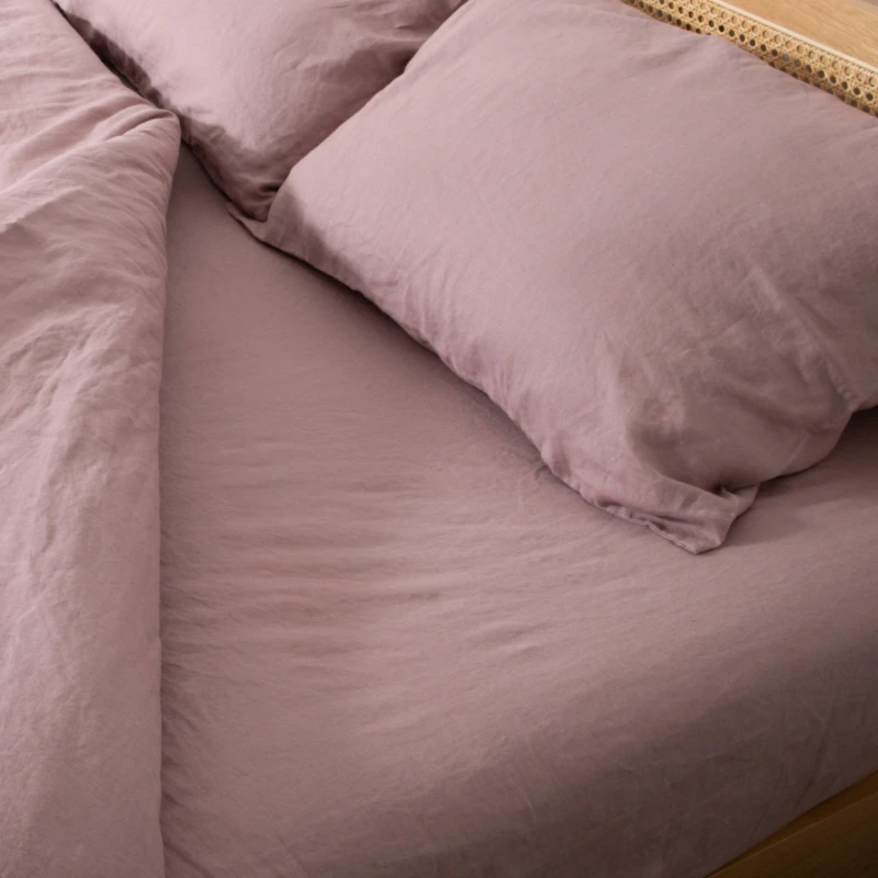 Image of Native Natural Blush Pink King 100% Linen Fitted Sheet (160x200cm) in Rose Size: King Fitted Rose Unisex King Fitted