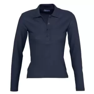 image of SOLS Womens/Ladies Podium Long Sleeve Pique Cotton Polo Shirt (M) (Navy)