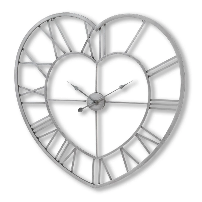 Image of Hill Interiors Metal Frame Heart Clock in Silver Silver Unisex