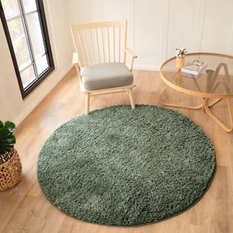 Image of Livabliss Round Shaggy Solid Color Plush Pile Green Soso Area Rug 120 X 120 Cm - Easy Care, Non Shedding, Ideal For Living Room & Bedroom