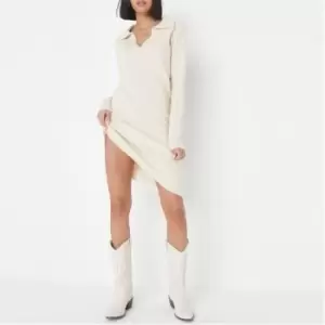 image of Missguided Collared Knit Polo Dress - Cream