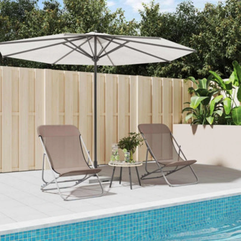 Image of VIDAXL Folding Beach Chairs 2 pcs Brown Textilene&Powder-coated Steel Vidaxl 8720845722531