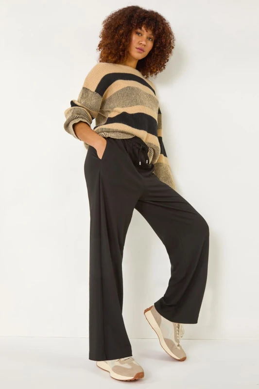 Image of Roman Womens Wide Leg Ponte Trousers in Black Size: 16 Black Female 16