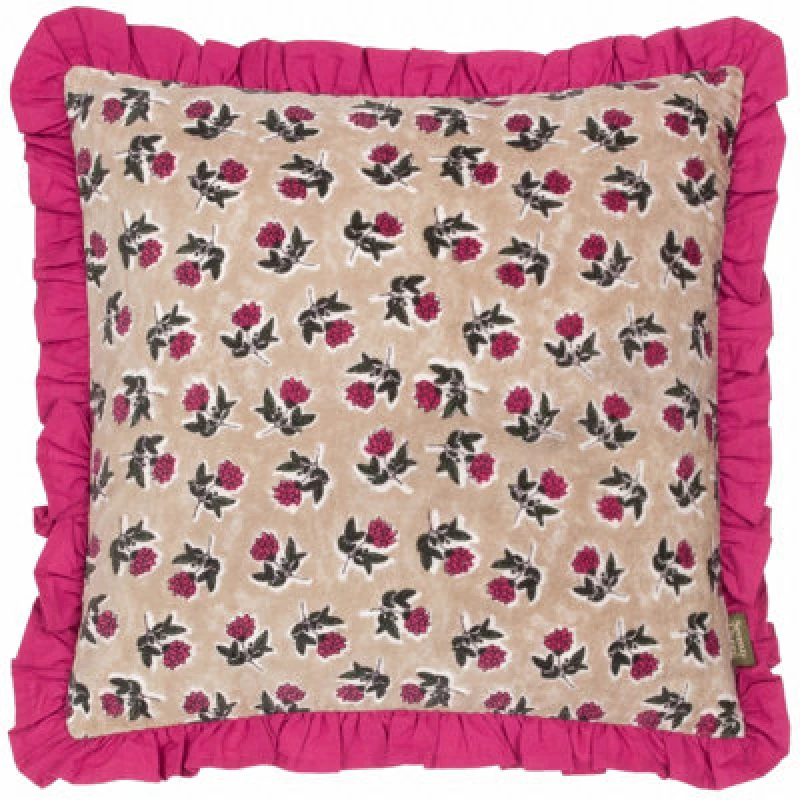 Image of Paoletti Paoletti Kemble Floral Cotton Frilled Polyester Filled Cushion in Dark Pink Size: 45cm x 45cm Dark Pink 45cm x 45cm Unisex 5025532864857