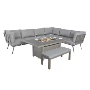 image of Royalcraft Mayfair Grey Aluminium Corner Lounging Set With Rect. Firepit