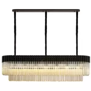 Image of Luminosa Lighting - Luminosa Poland Ceiling Pendant Rectangle 7 Light E14, Matt Black, Cognac Sculpted Glass