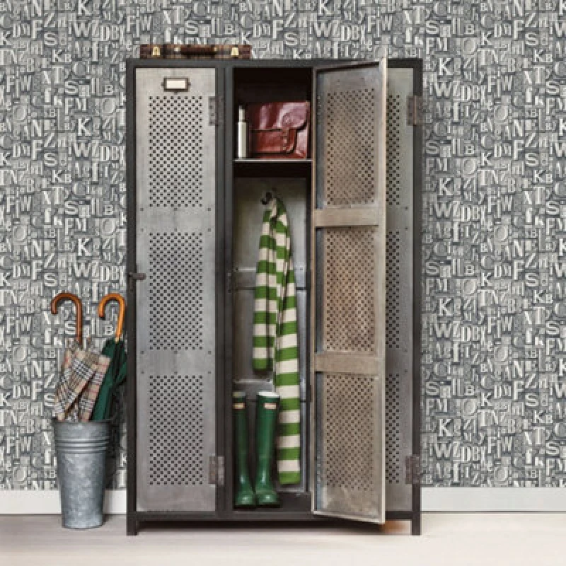 Image of Galerie Nostalgie Silver Grey Block Letters Smooth Wallpaper