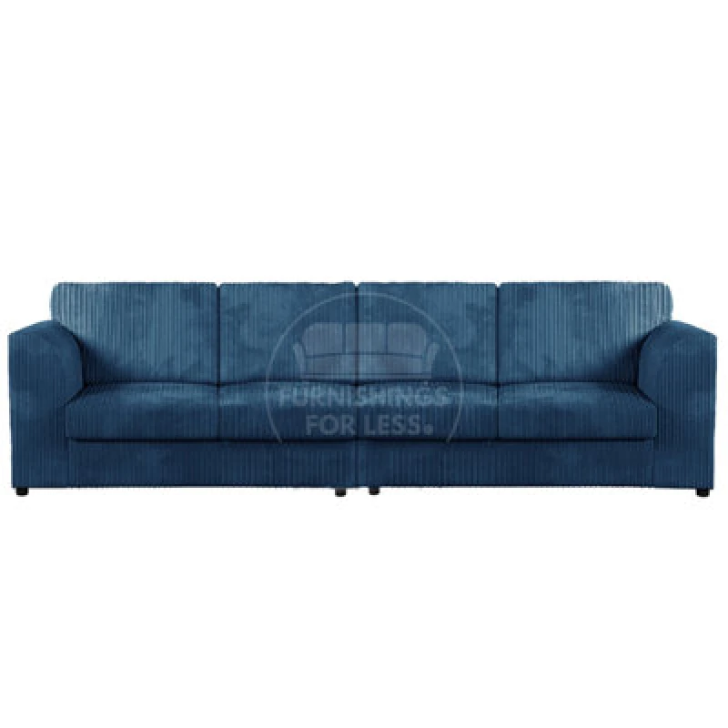 Image of Furnishings For Less UK Luxor Long Fabric Jumbo Cord 4 Seater Sofa - Full Back Marine Blue