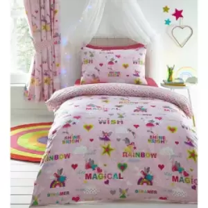 Image of Portfolio Home Kids Club Rainbow Fairy Double Size Duvet Cover & Pillow Case Bed Set Pink