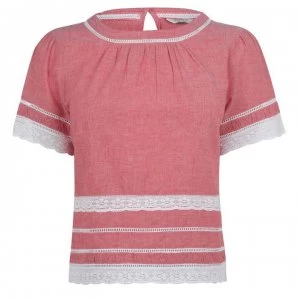 image of Jack Wills Richborough Lace Trim Festival Tee - Bright Red