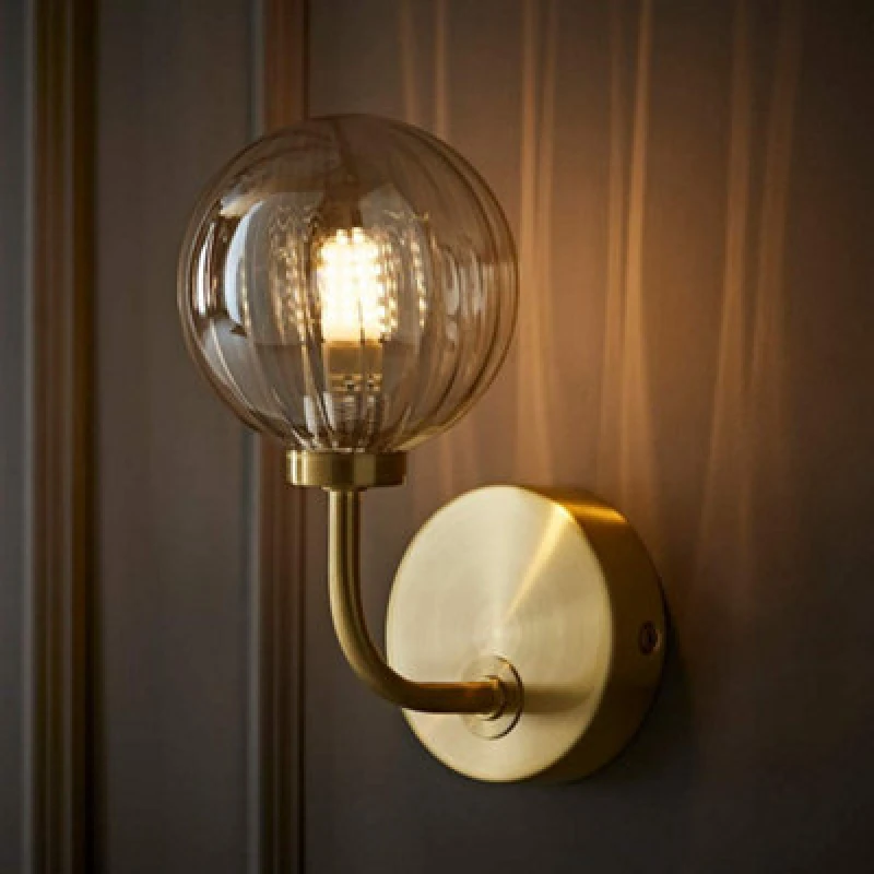 Image of Ribbed Glass Globe Wall Light