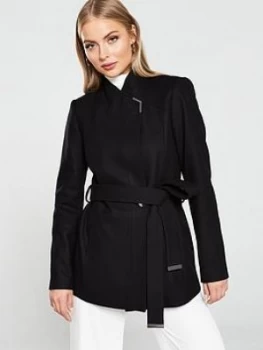 image of Ted Baker Drytaa Short Wrap Coat - Black, Size 4=14, Women