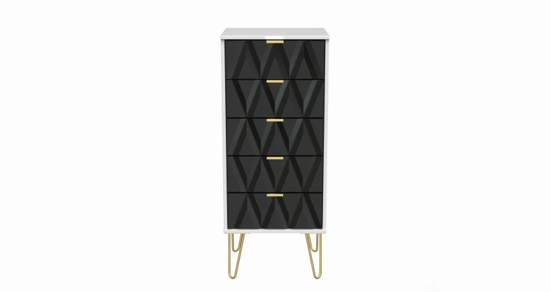 Image of Dallas 5 Drawer Tallboy In Deep Black & White (Ready Assembled)