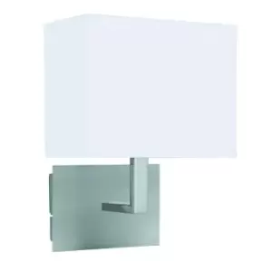 image of 1 Light Indoor Wall Light Satin Silver with White Shade, E27