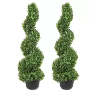 Image of VEVOR Artificial Topiaries Boxwood Trees, 3ft Tall (2 Pieces) Faux Topiary Plant Outdoor, All-year Green Feaux Plant w/ Replaceable Leaves for Decorat