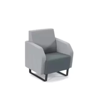 image of Encore low back 1 seater sofa 600mm wide with Black sled frame - elapse grey seat with late grey back and arms