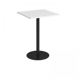 Image of Monza square poseur table with flat round Black base 800mm - white