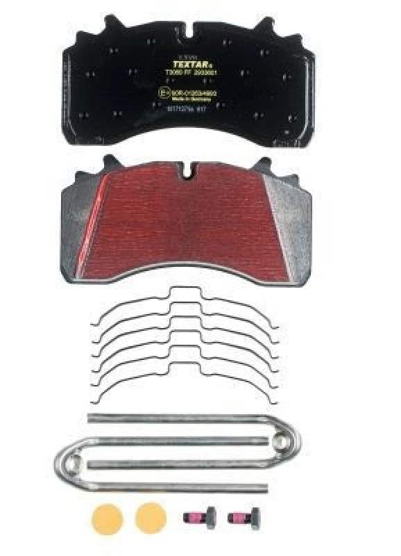 Image of TEXTAR 2933601 Brake pad set prepared for wear warning indicator, with accessories, WI-fastener, with brake caliper screws Brake Pad Set,disc brake (