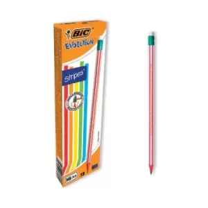 image of Bic Stripes HB Pencils Eraser Tip Assorted (Pack of 12) 8960342