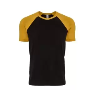 image of Next Level Adults Unisex Contrast Cotton Raglan T-Shirt (XS) (Antique Gold/Black)