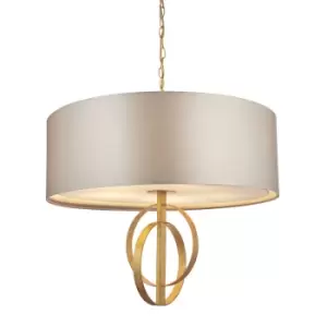 image of Trento 5 Light Ceiling Pendant Antique Gold Leaf & Mink Satin Fabric