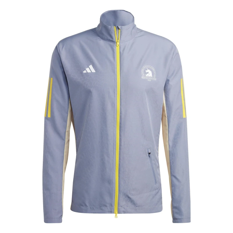 Image of adidas Mens Boston Marathon 2023 Wind Resistant Long Sleeve Performance Training Jacket Purple male L