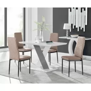 Image of Monza 4 White/Grey Dining Table & 4 Cappuccino Milan Black Leg Chairs - Cappuccino