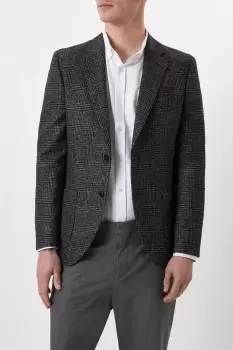 Image of Mens Slim Charcoal And Burgundy Pow Check Blazer