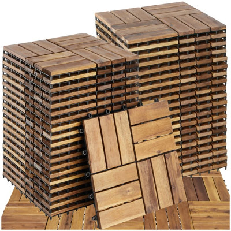 Image of Tectake Outdoor Tiles Tabula - Easy 'click' Installation, Acacia Wood, Weather-Safe 40 - Brown