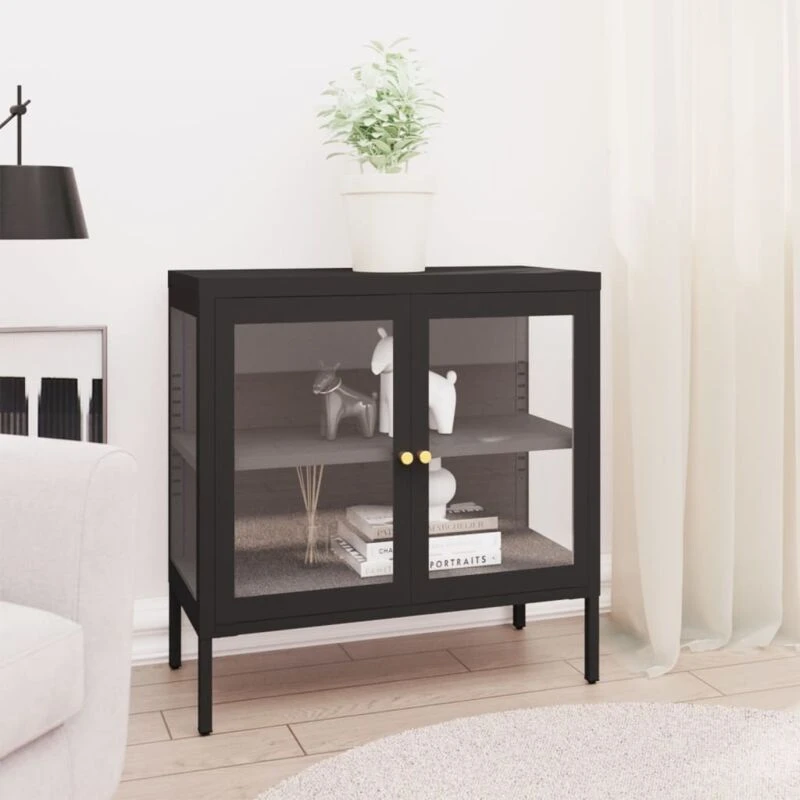 Image of LES TENDANCES Sideboard Black 70x35x70cm Steel and Glass vidaXL 8720286564295