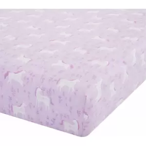 Image of Catherine Lansfield - Folk Unicorn Easy Care Fitted Sheet, Pink, Single