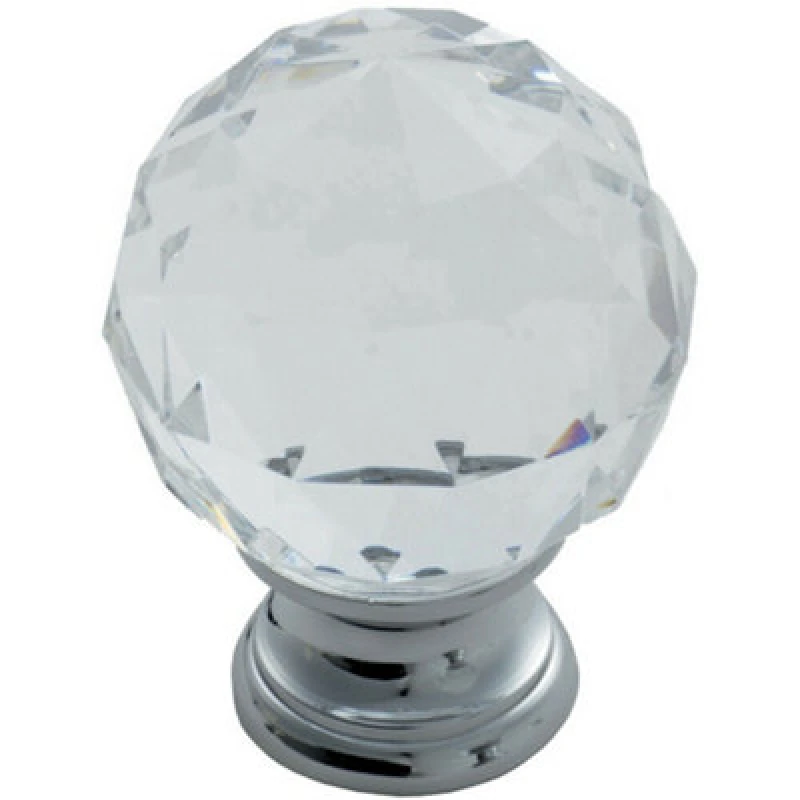 Image of Loops Faceted Crystal Cupboard Door Knob 25mm Dia Polished Chrome Cabinet Handle Multi unisex