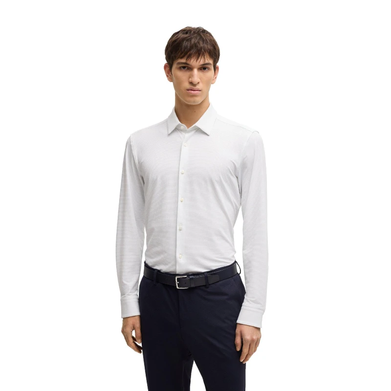 Image of Boss Mens Hank S Kent Long Sleeve Oxford Shirt White male 15.7 inch