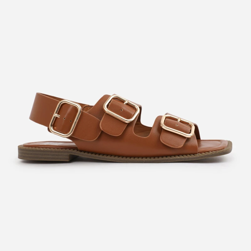 Image of Where's That From 'Alora' Flatform Sandal With Multi Buckles Strap Detail Tan