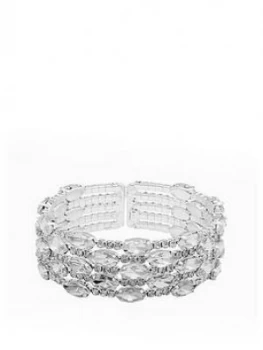 image of Mood Silver Plated Diamante Multi Row Cuff Bracelet