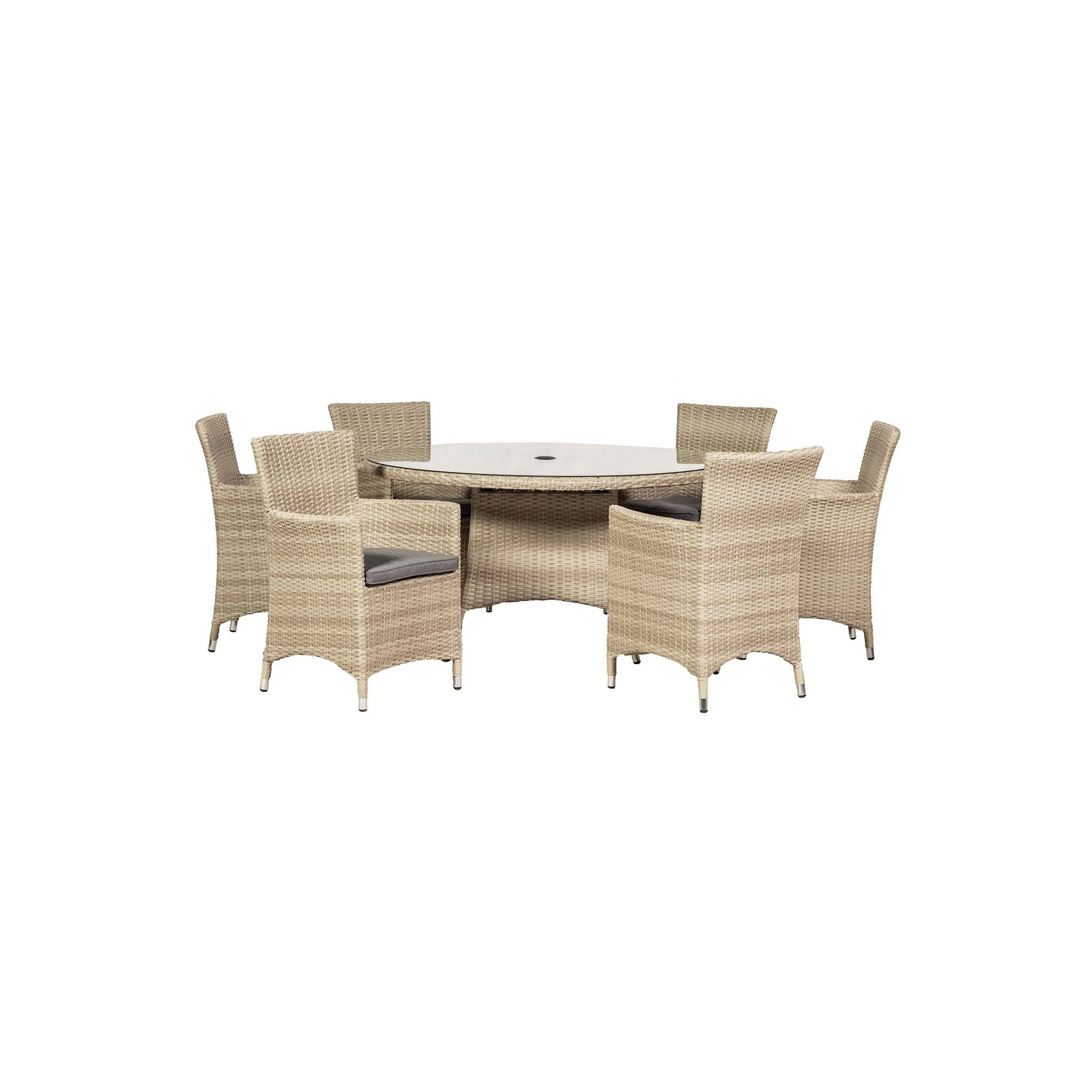 image of Royalcraft Lisbon Rattan 6 Seater Round Carver Dining Set Synthetic Rattan