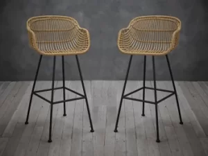 image of LPD Rafferty Carver Rattan and Black Metal Bar Stool Set of 2