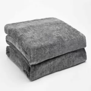 Image of Highams Soft Knitted Fleece Throw Over Blanket Bedspread Charcoal 125 X 150Cm