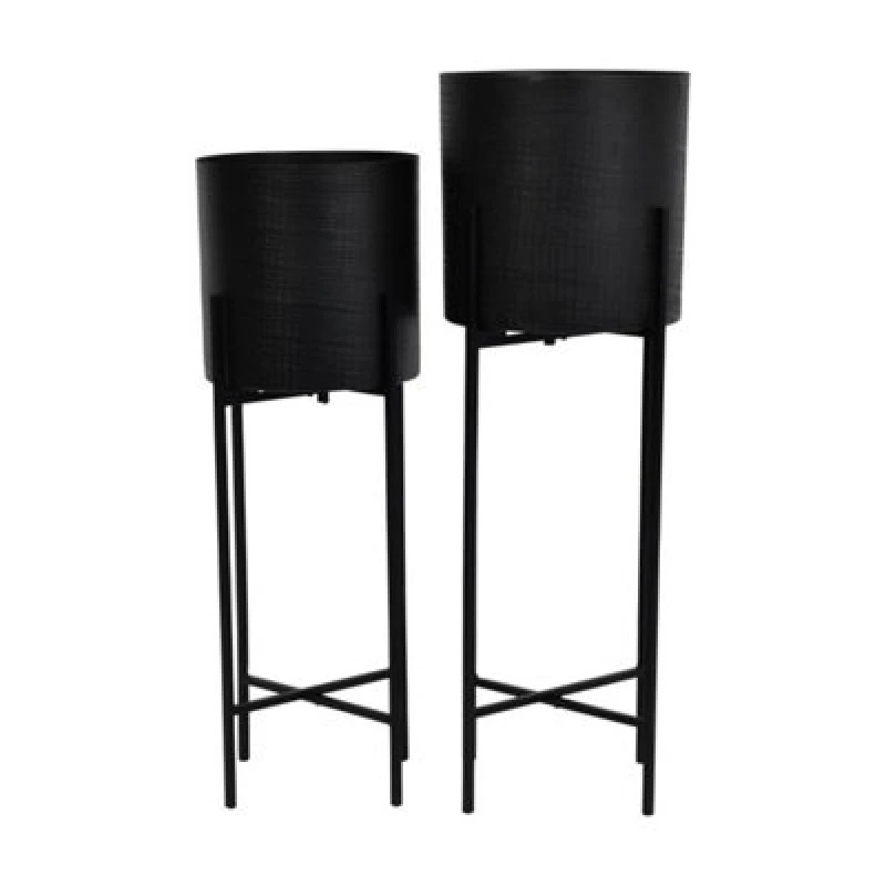 Image of Buttercup Farm Clyde Floor Standing Planters (Set Of 2) - Iron - L26 X W26 X H76cm - Matt Black