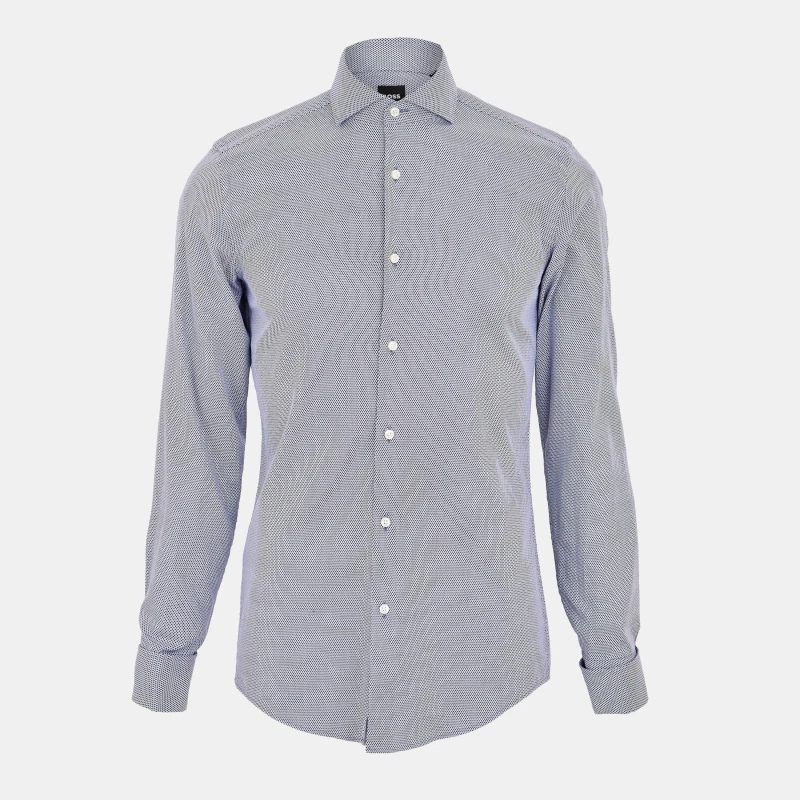 Image of Boss Mens Hank Spread Long-Sleeve Plain Shirt Blue male 15 inch