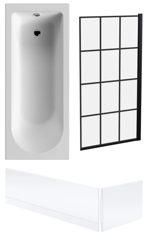 Image of Balterley Round Single Ended Bath Black Framed Screen and Panels 1700 x 700mm Black
