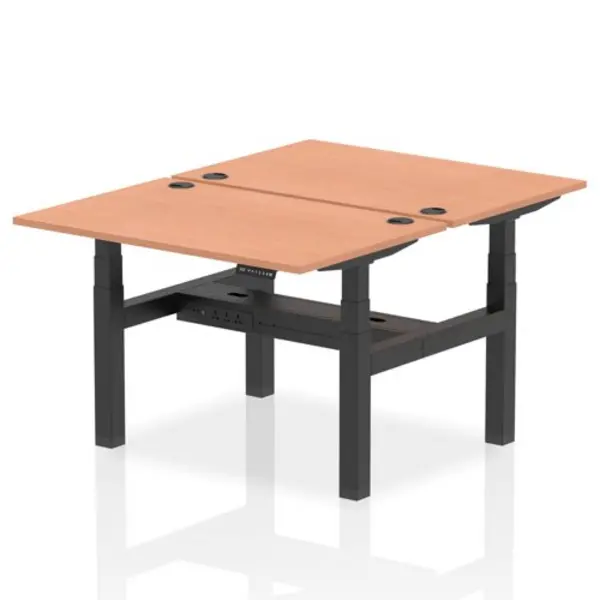 Image of Air Air Back-to-Back 1200 x 800mm Height Adjustable 2 Person Bench Desk Beech Top with Cable Ports Black Frame HASCP2P12800BCHB