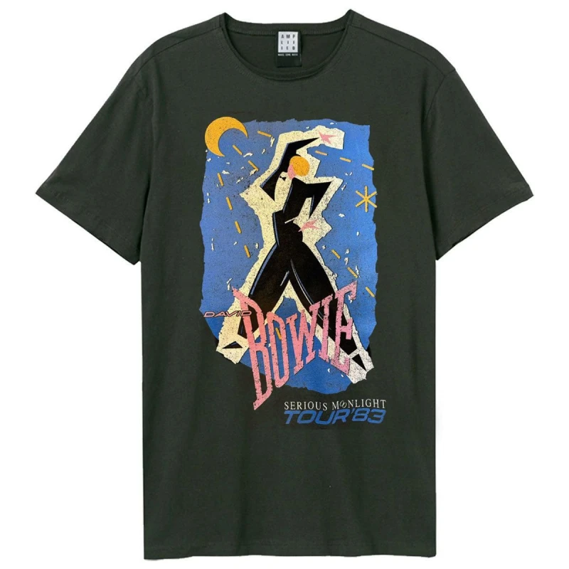 Image of Amplified Amplified Men Serious Moonlight David Bowie T-Shirt in Charcoal Size: Small Charcoal S Male 5063470045495