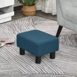 image of HOMCOM Linen Fabric Footstool Footrest Small Seat Foot Rest Chair Ottoman Dark Blue Home Office with Legs 40 x 30 x 24cm