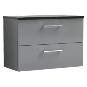 Arno Gloss Cloud Grey 800mm Wall Hung 2 Drawer Vanity Unit with Sparkling Black Laminate Worktop - ARN1326LSB - Cloud Grey - Nuie